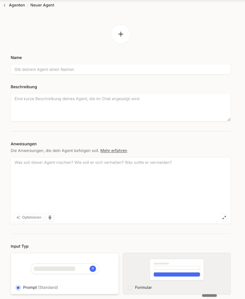 Langdock Agenten erstellen – Grundeinstellungen: Name, Beschreibung, Anweisungen und Input-Typ konfigurieren